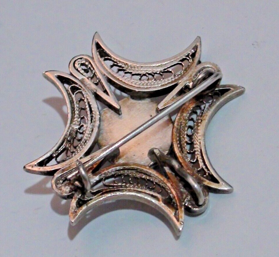 800 Silver Vintage Egypt Filigree and Green Stone Pendant