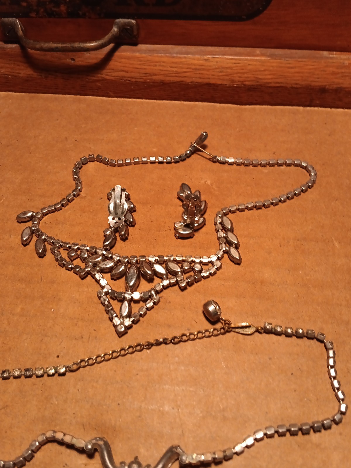 Two Art Deco? Style Costume Jewelry Necklaces 1 With Clip On Ear Rings.