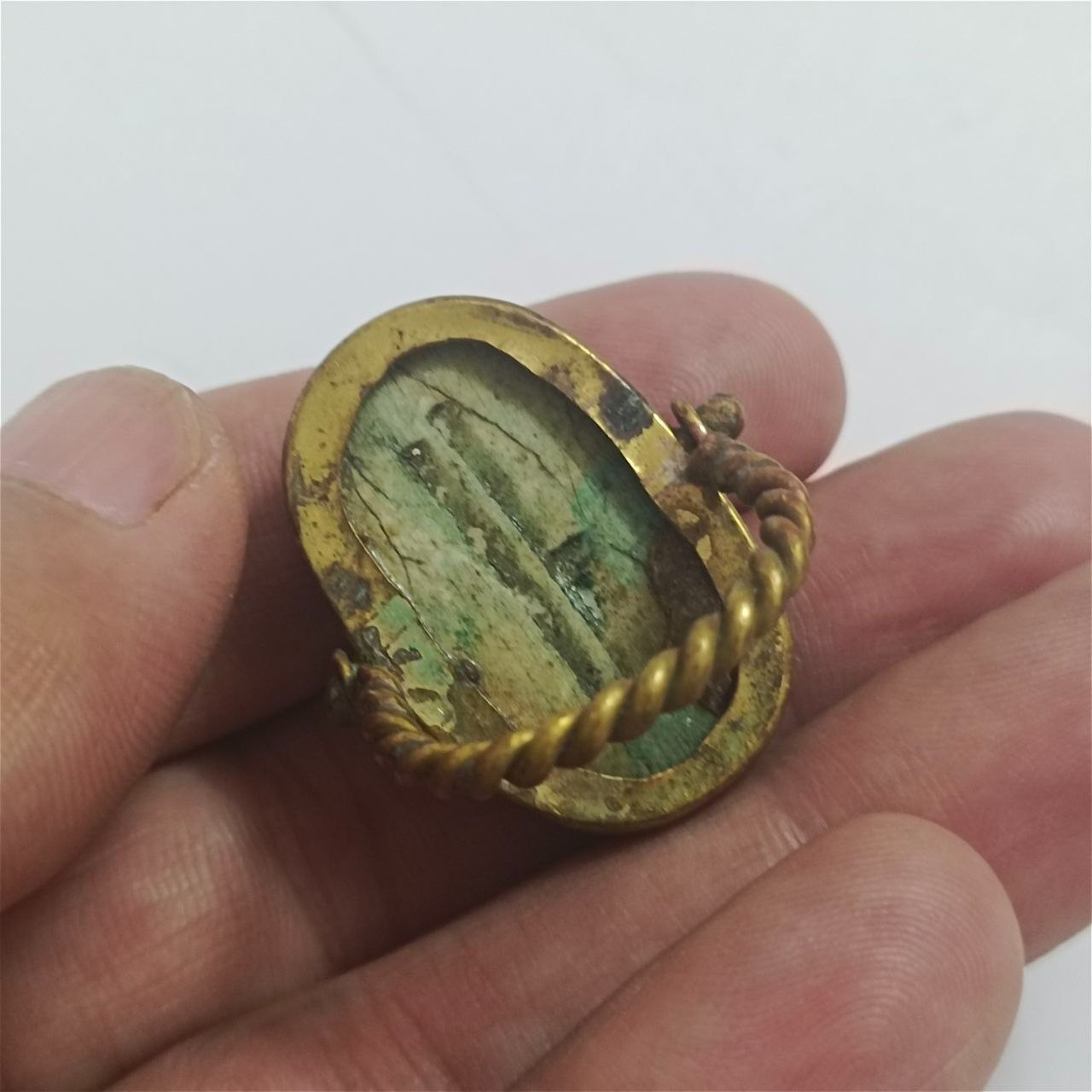 Ancient-Style Egypt Turquoise Scarab Ring Vintage Brass Setting Handmade Jewelry