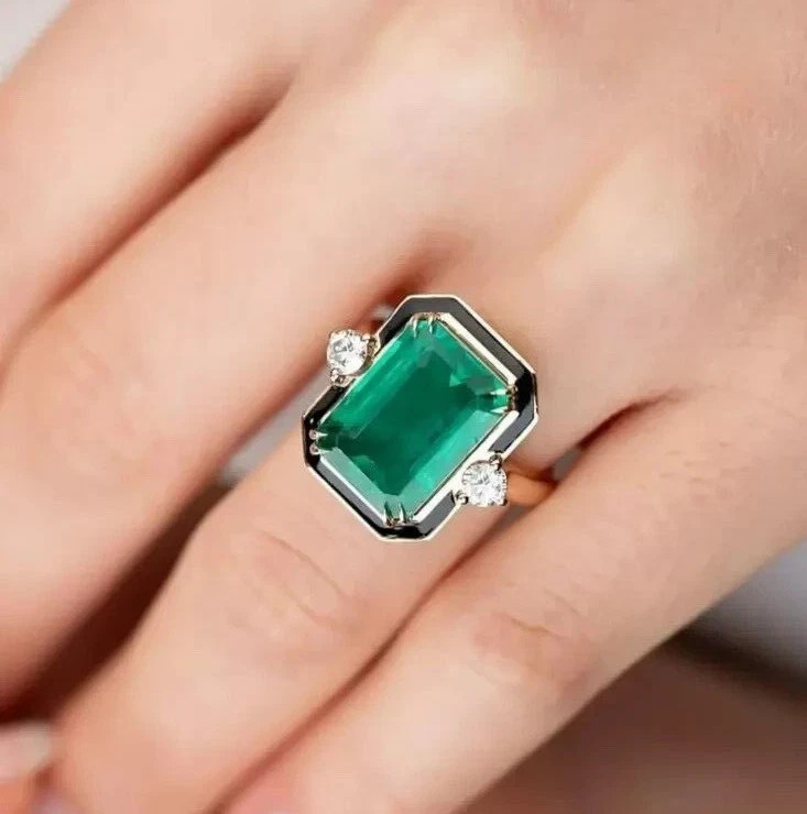 4.05Ct Art Deco Style Lab Created Diamond Emerald Wedding 14K White Gold FN Ring