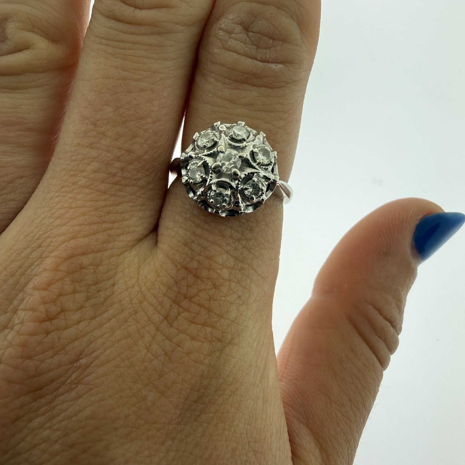 VINTAGE Estate 14k White Gold NATURAL Diamond 0.40CTTW Ring–Size 6