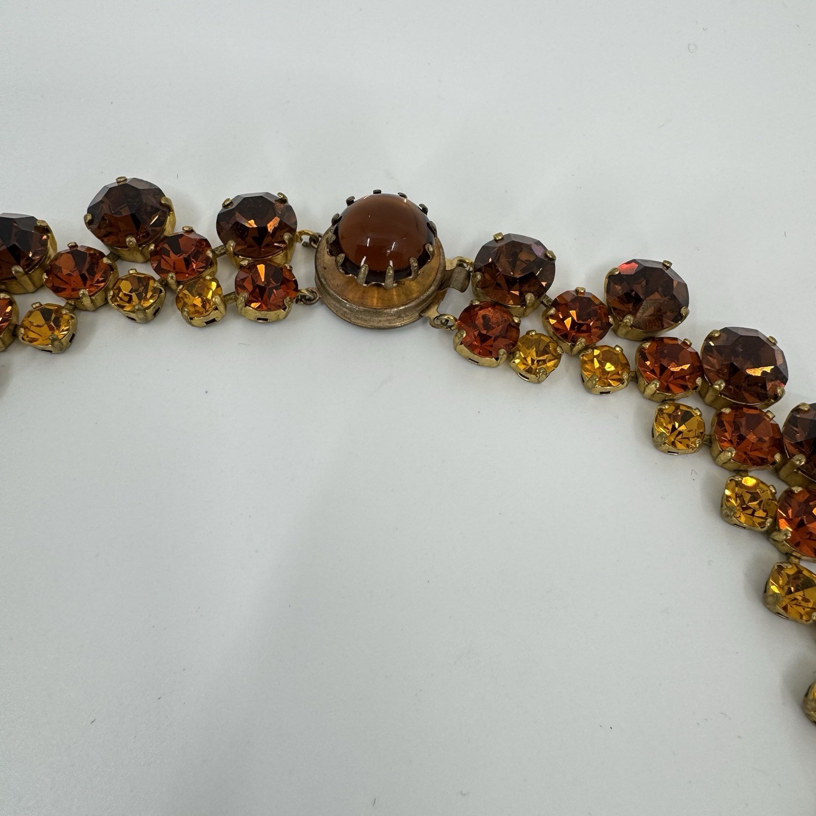 Large Statement Gold Tone Multi-tone Amber Round Rhinestone Necklace 17”
