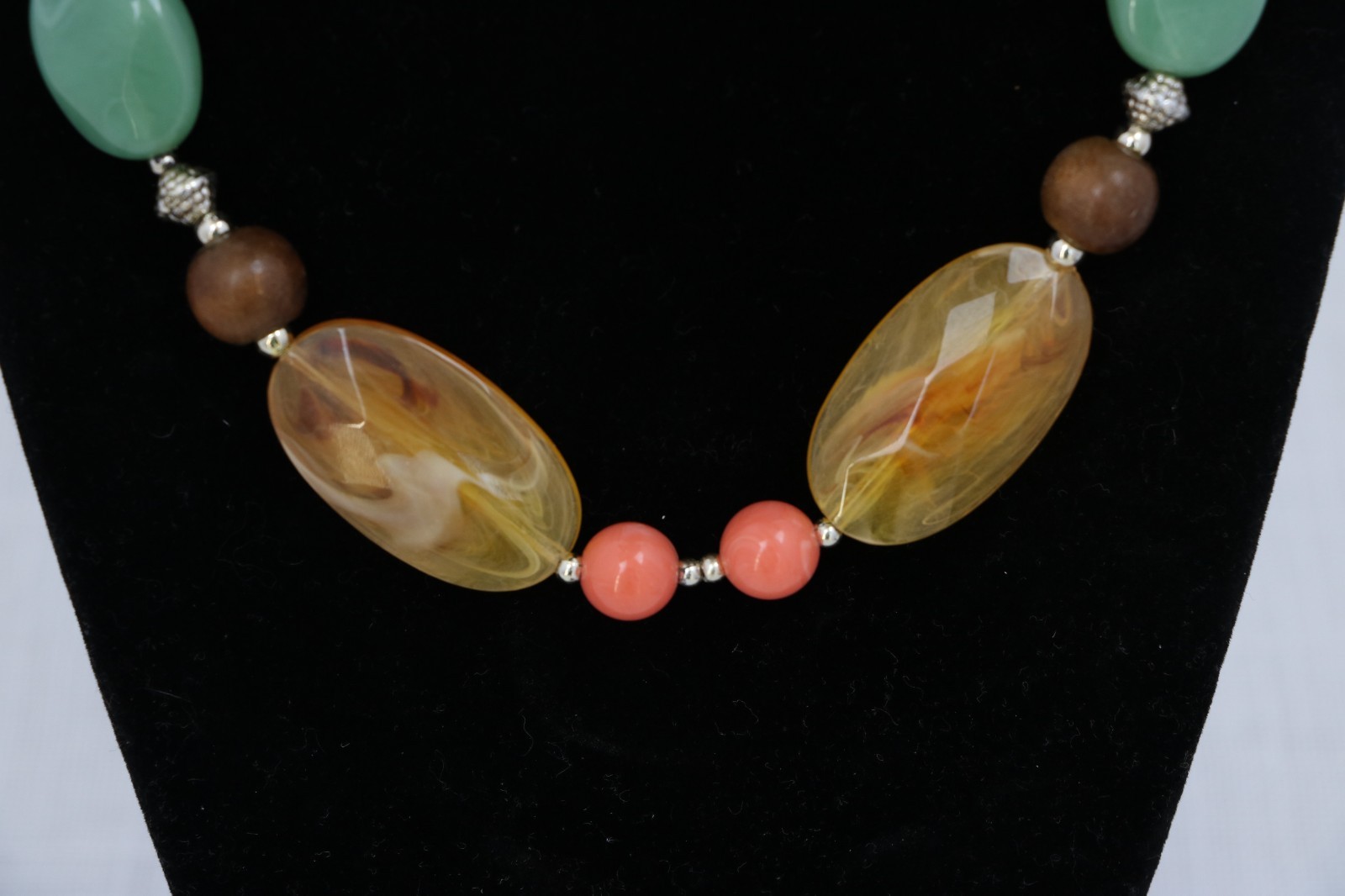 Multicolor Beaded Statement Necklace Chunky Acrylic Resin Boho Earth Tone Adjust