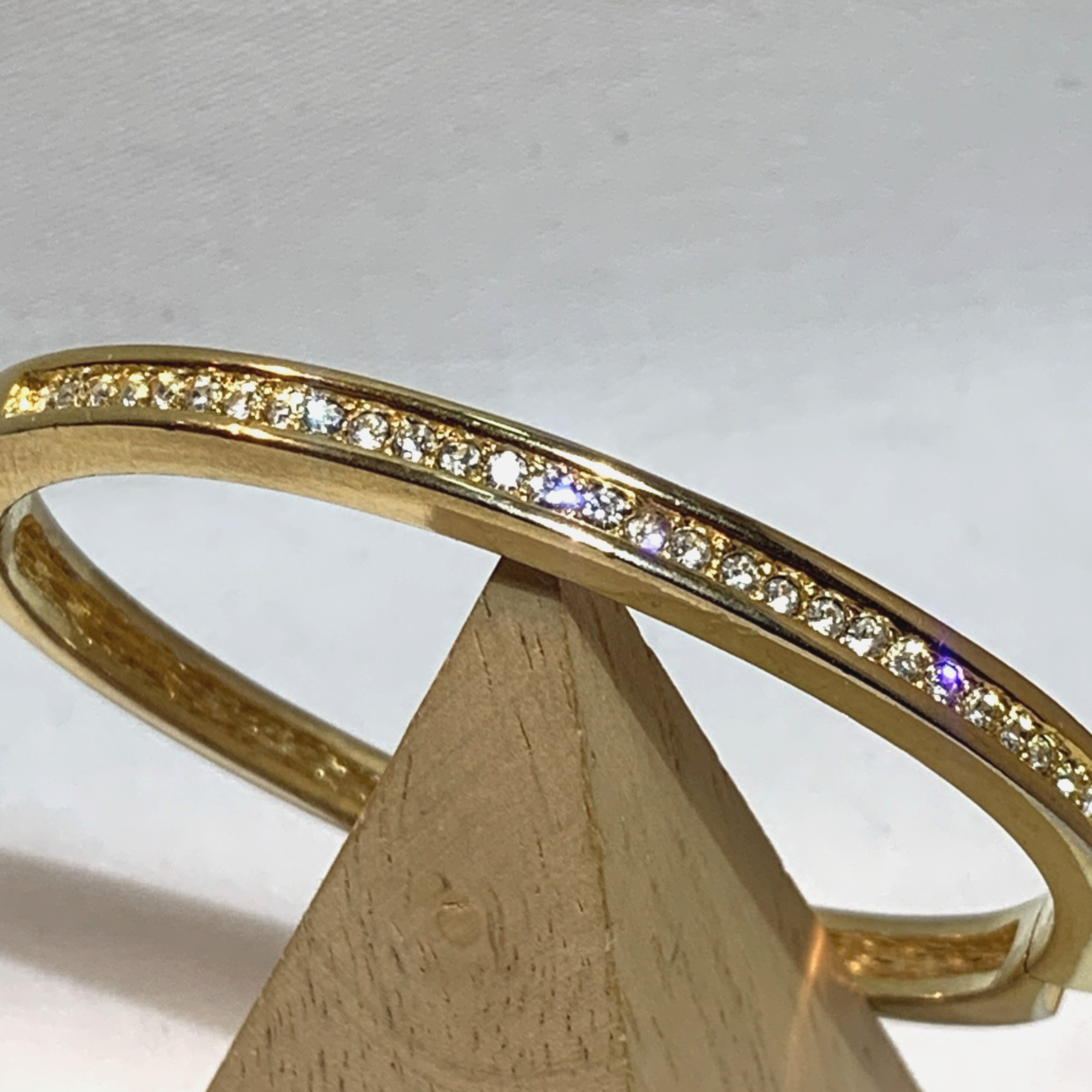 Roman Pave Crystal Bracelet Gold Tone Slim Hinged Size 6.75 VTG