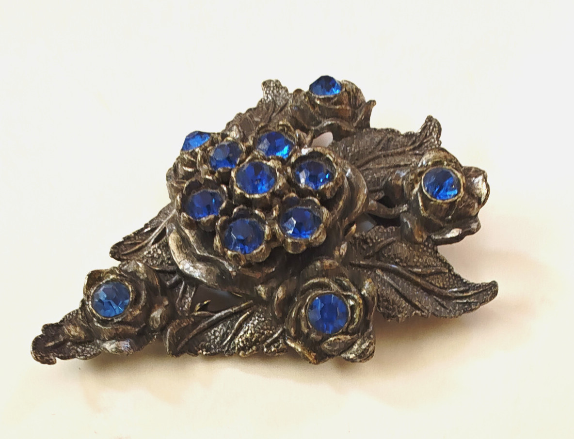 VTG ART DECO Signed L/N Little Nemo Silver Tone Sapphire Blue 1930’s Dress Clip