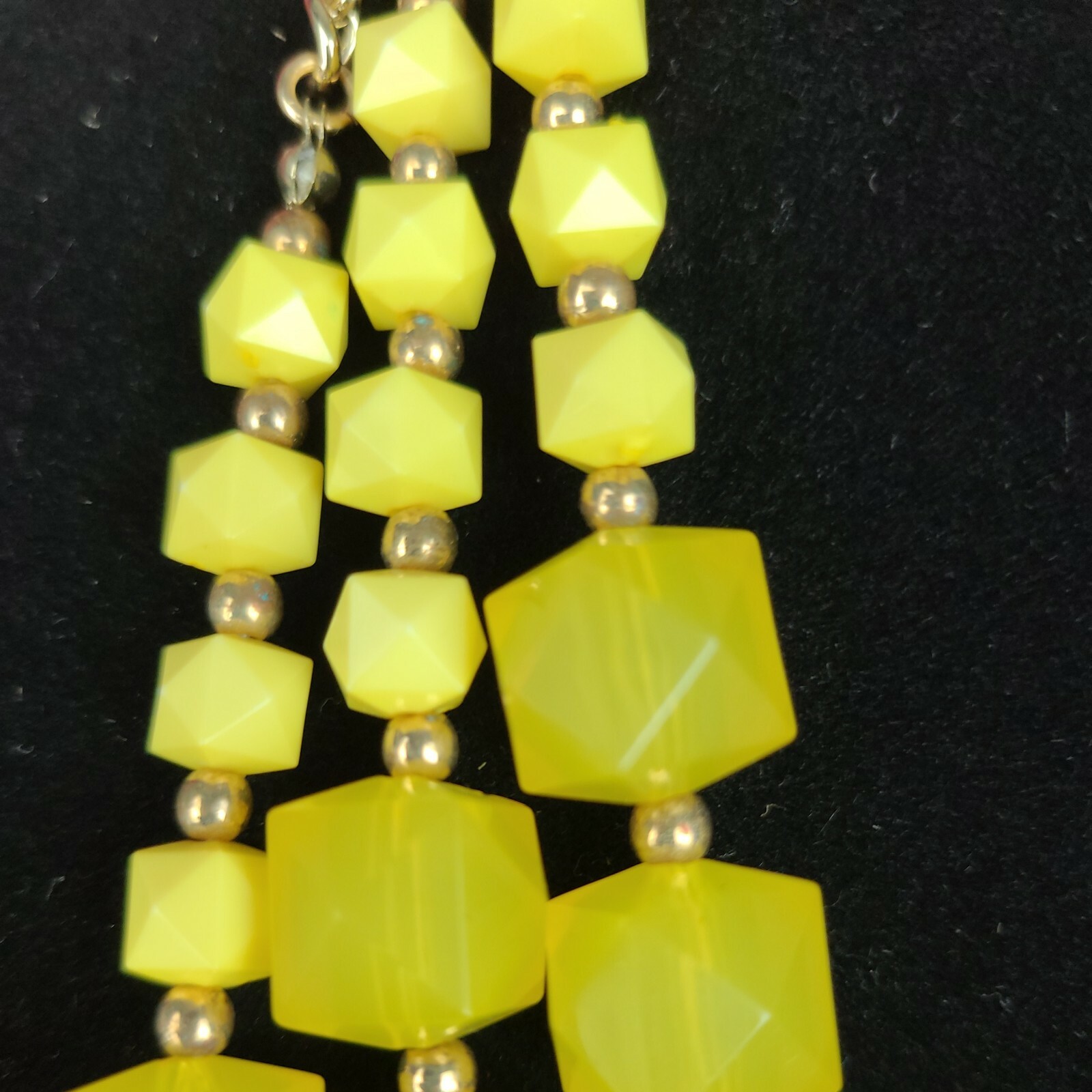 Yellow Faceted Square Beads 3 Strand Necklace with Matching Pierced Earrings