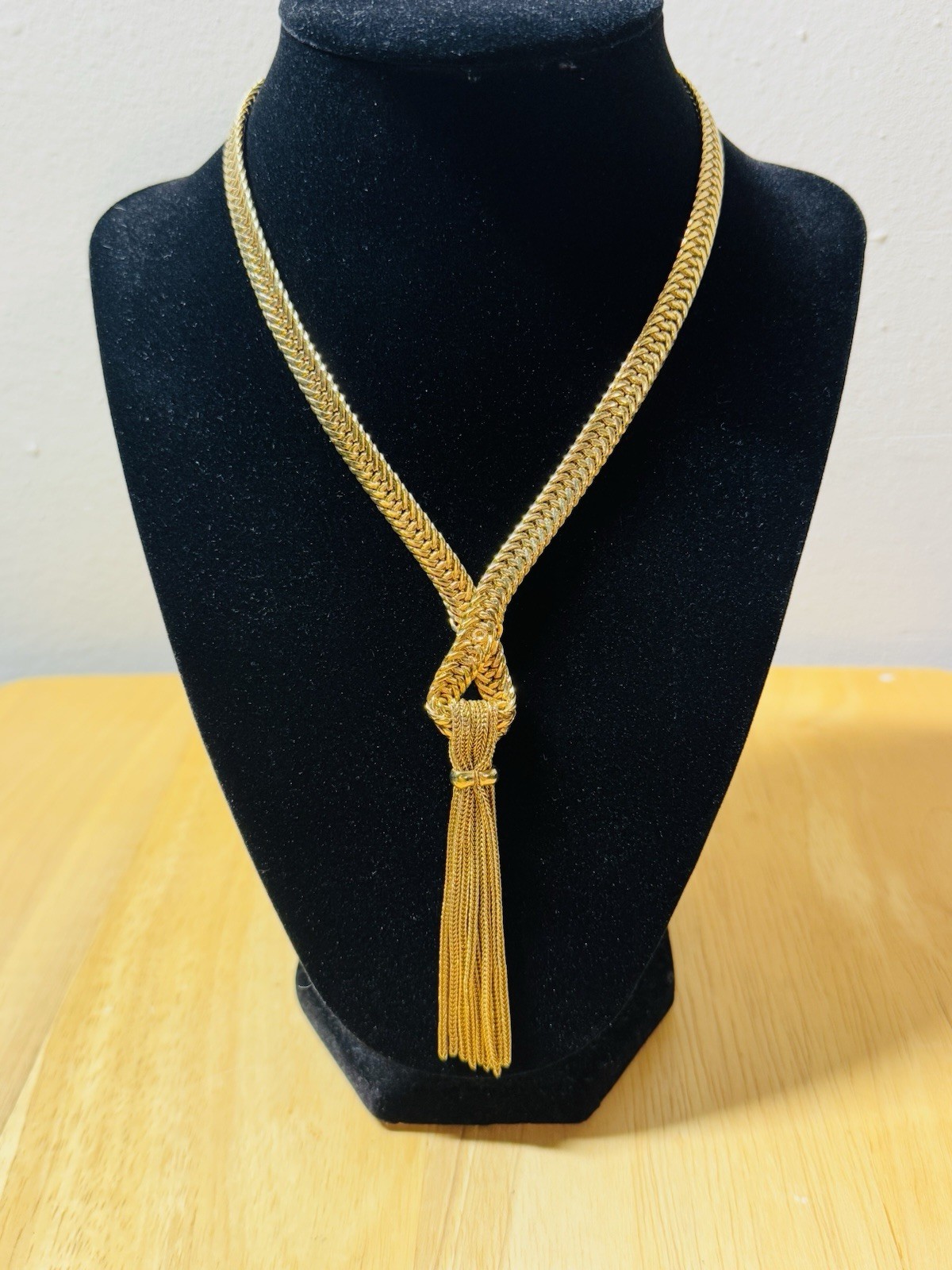 Vintage Napier Mesh Gold Plated Chain Lariat Tassel Fringe Chain Necklace