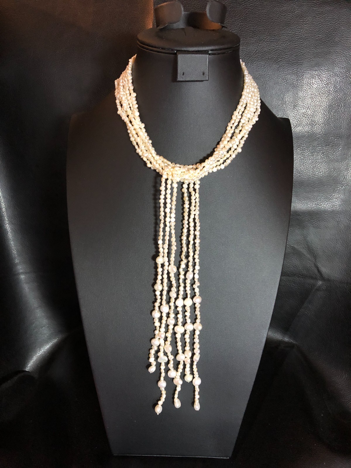Genuine Cultured Pearl Lariat Necklace Tahitian Mother of Pearl Disk 50″ 8487