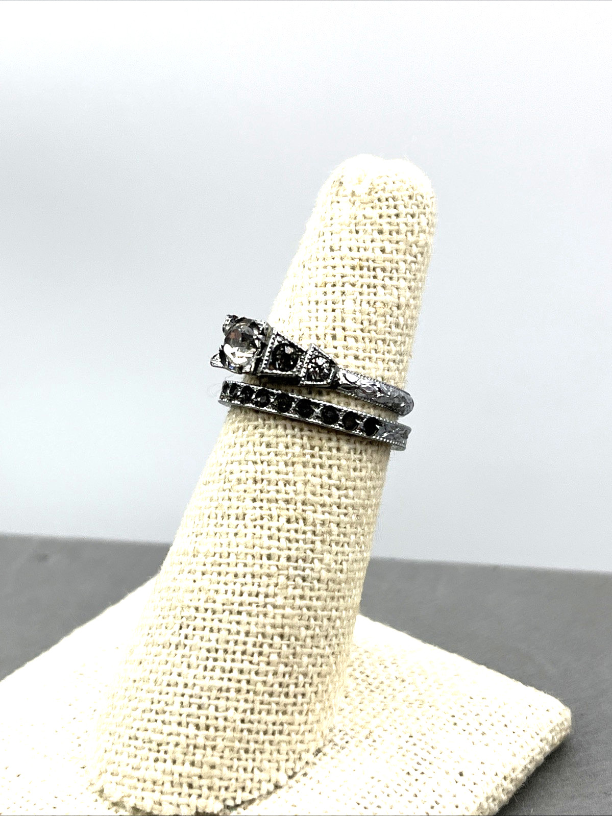 Vintage Little Nemo Paste Stone Ring Set Silver Tone Size 4.75 – 6