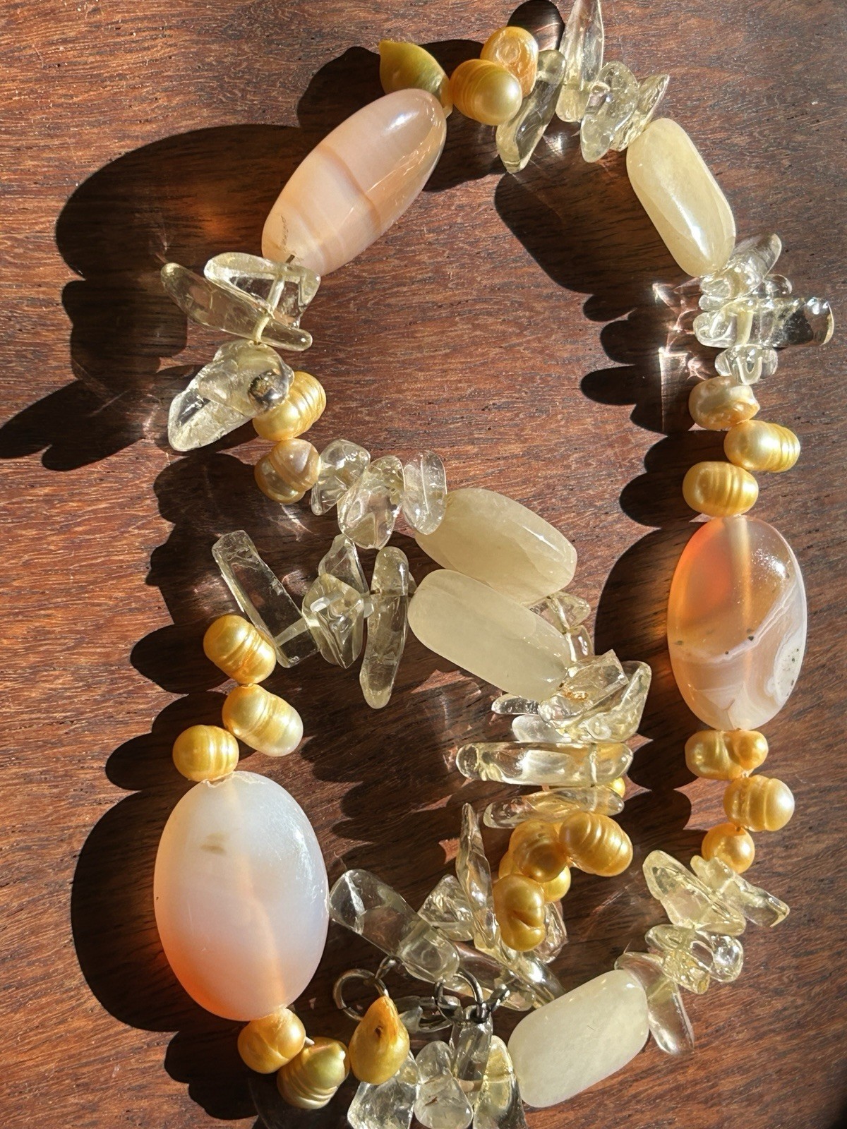Vintage Agate Pearl And Other Semi-Precious Stones Beaded Necklace