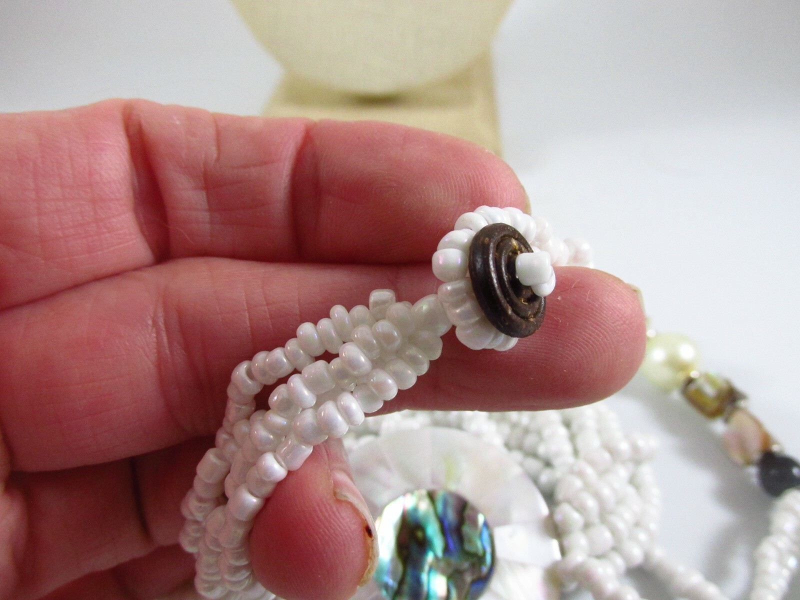 White Seed Beaded Mop/ abalone Necklace Bracelet Set