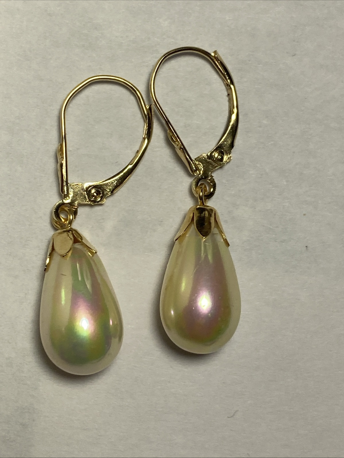Earrings Pierced 14K Lever Back Majorca Broilette Fax Pearls Iridescent Unused