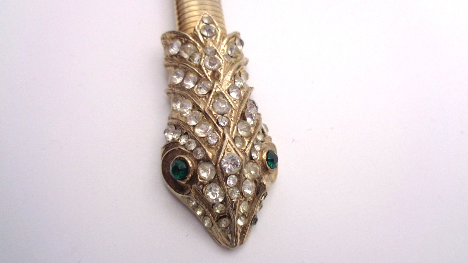 Fabulous Vintage Gold Tone Omega Double Rhinestone Snake Head Necklace