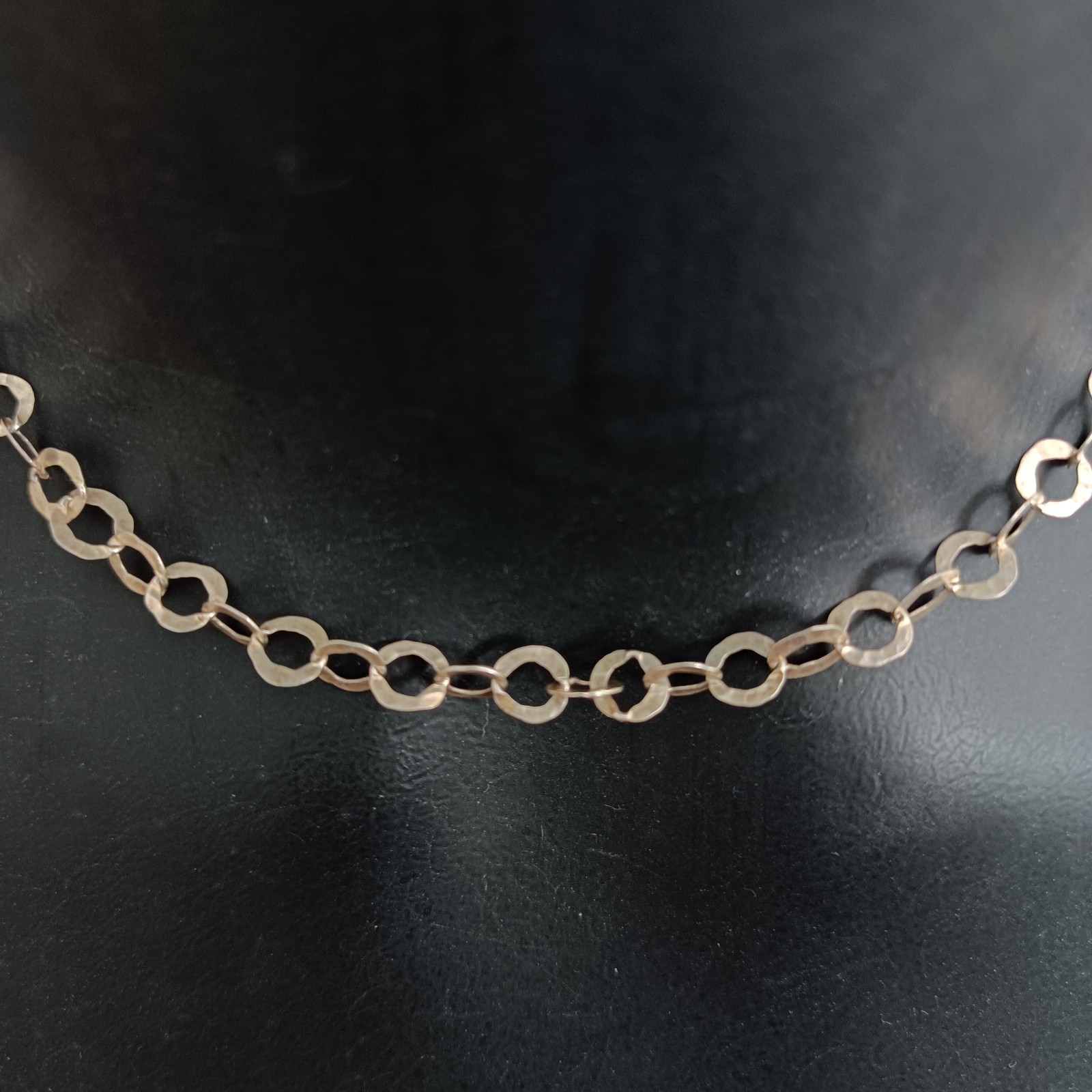 Sterling Silver Chain Necklace Handmade Flatt Hammered Rolo Unique Collar VTG