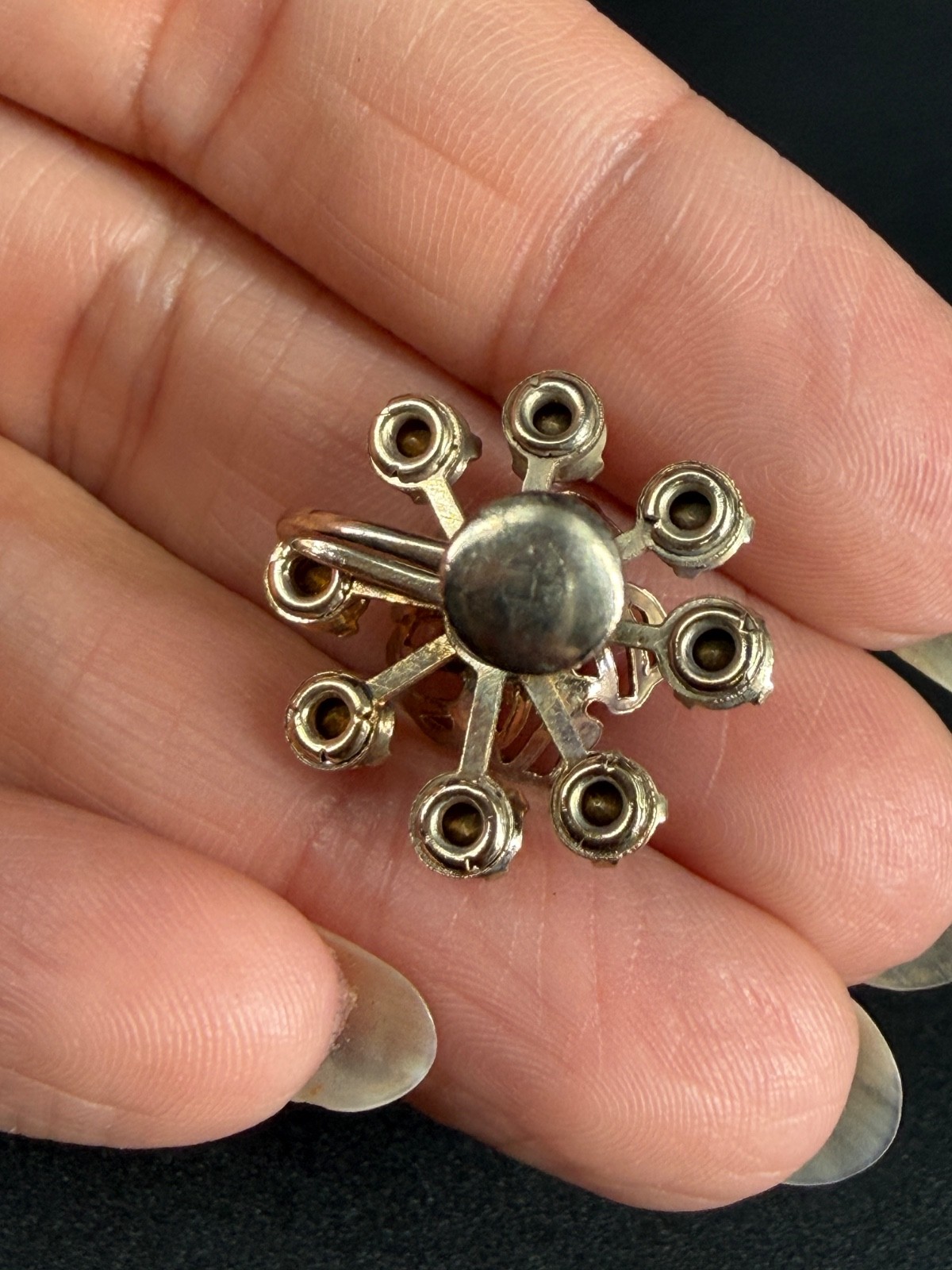 Vintage Flower Rhinestone Screw Back Earrings Lot 50s 60s