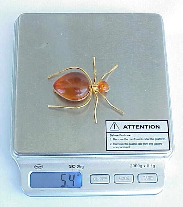 BALTIC AMBER INSECT SPIDER BROOCH GOLD JEWELRY 老琥珀 RUSSIAN USSR SOVIET PIN ORDER