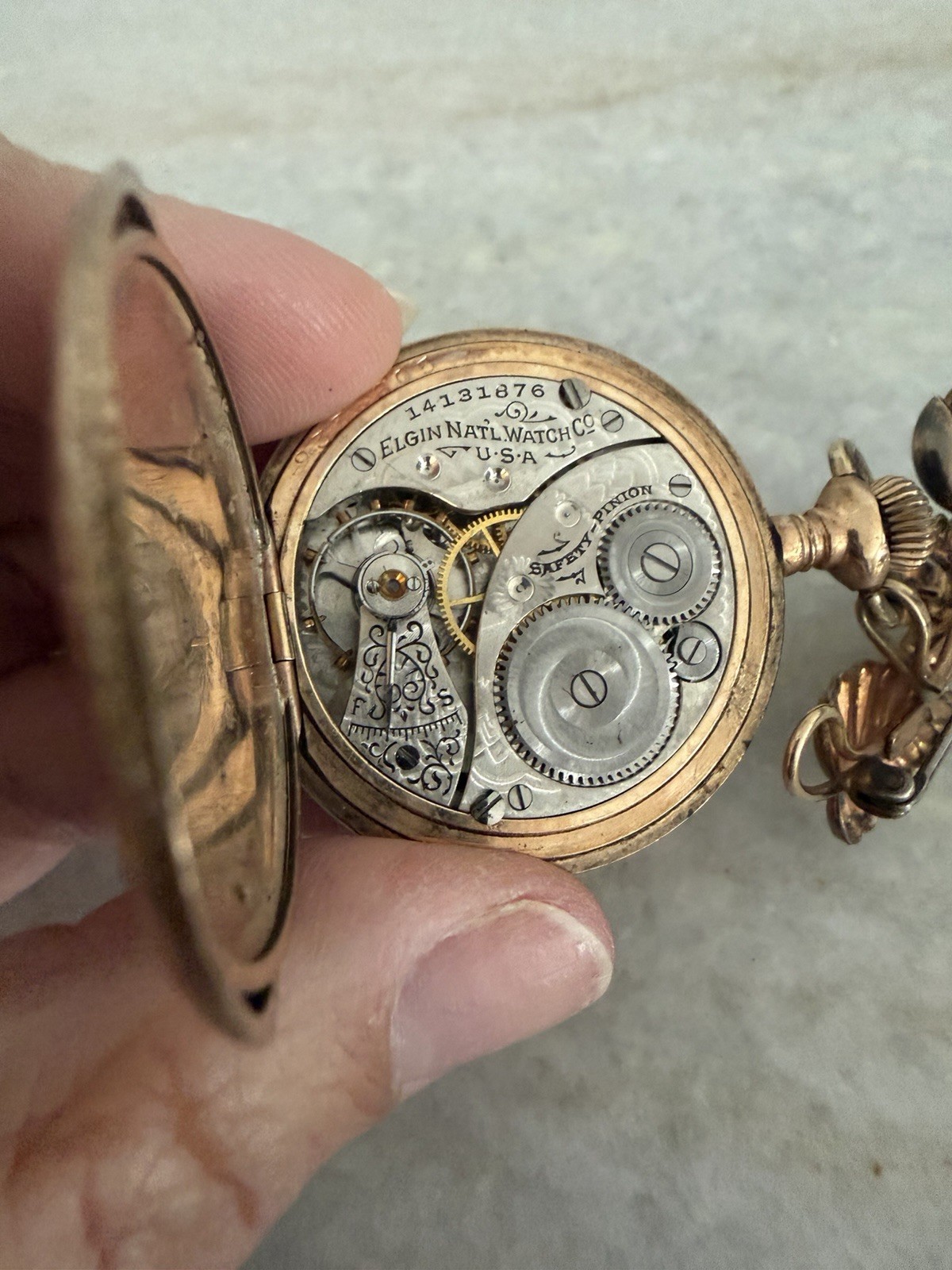 Vintage Gold Filled Elgin Scrolled Flower Works Pocket Watch On Pin Brooch