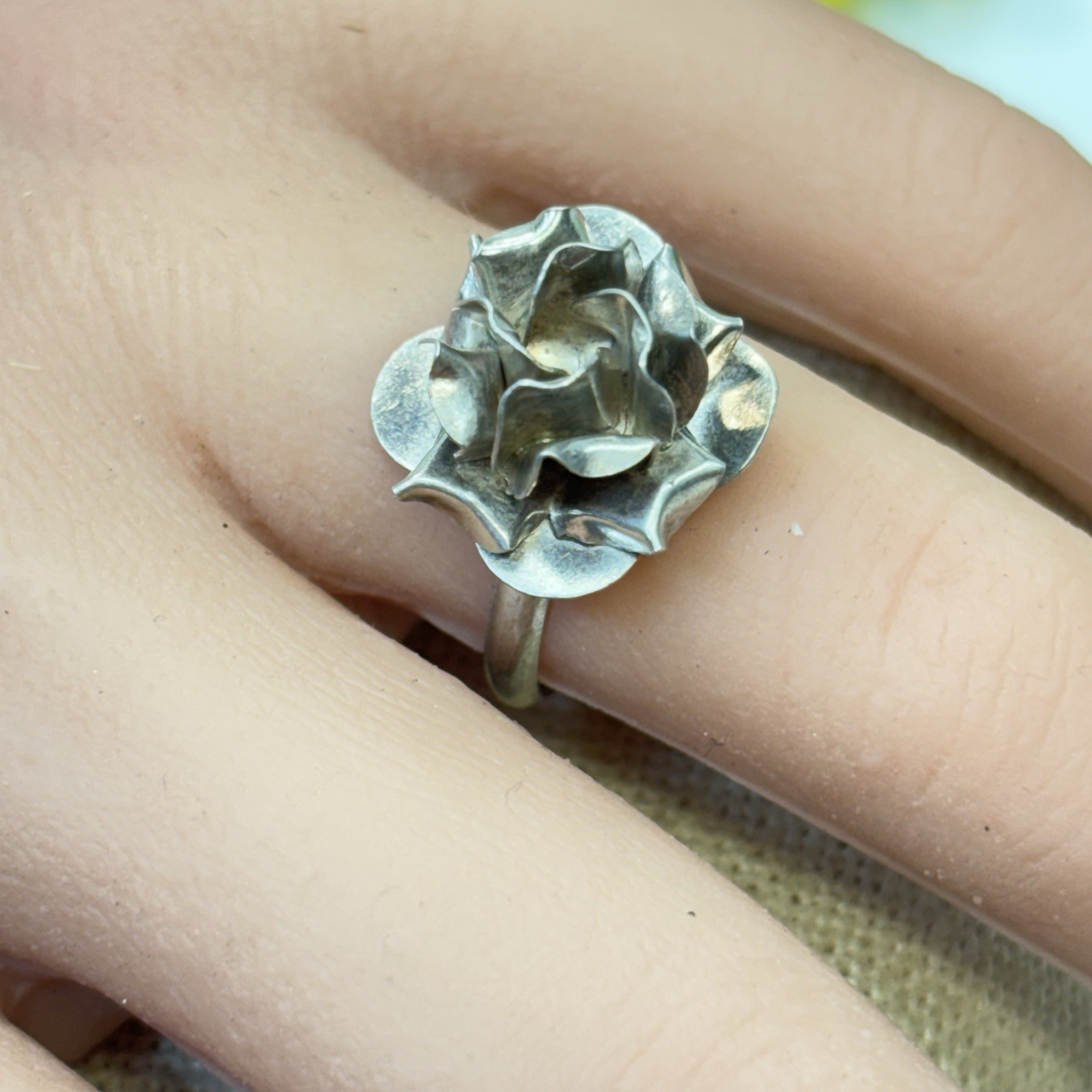 Vtg Taxco Mexico Artisan Sterling Silver 925 3D Rose Flower Band Ring Size 6.25