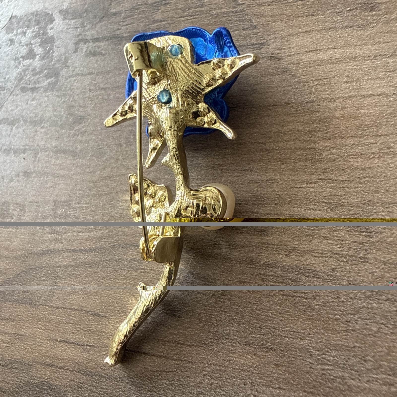 White Pearl with Blue Rose Gold Tone Brooch Pin