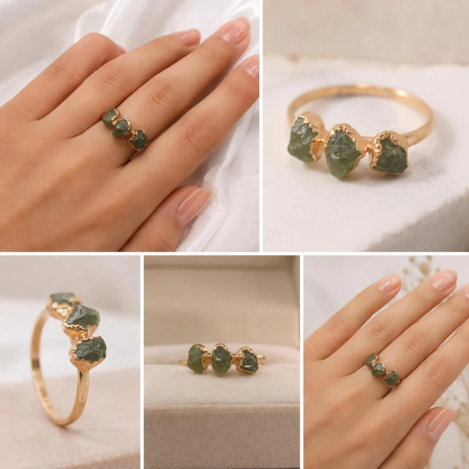 Peridot Gemstone Ring, Ring, Rough Gemstone Ring For Her, Material Brass Ring