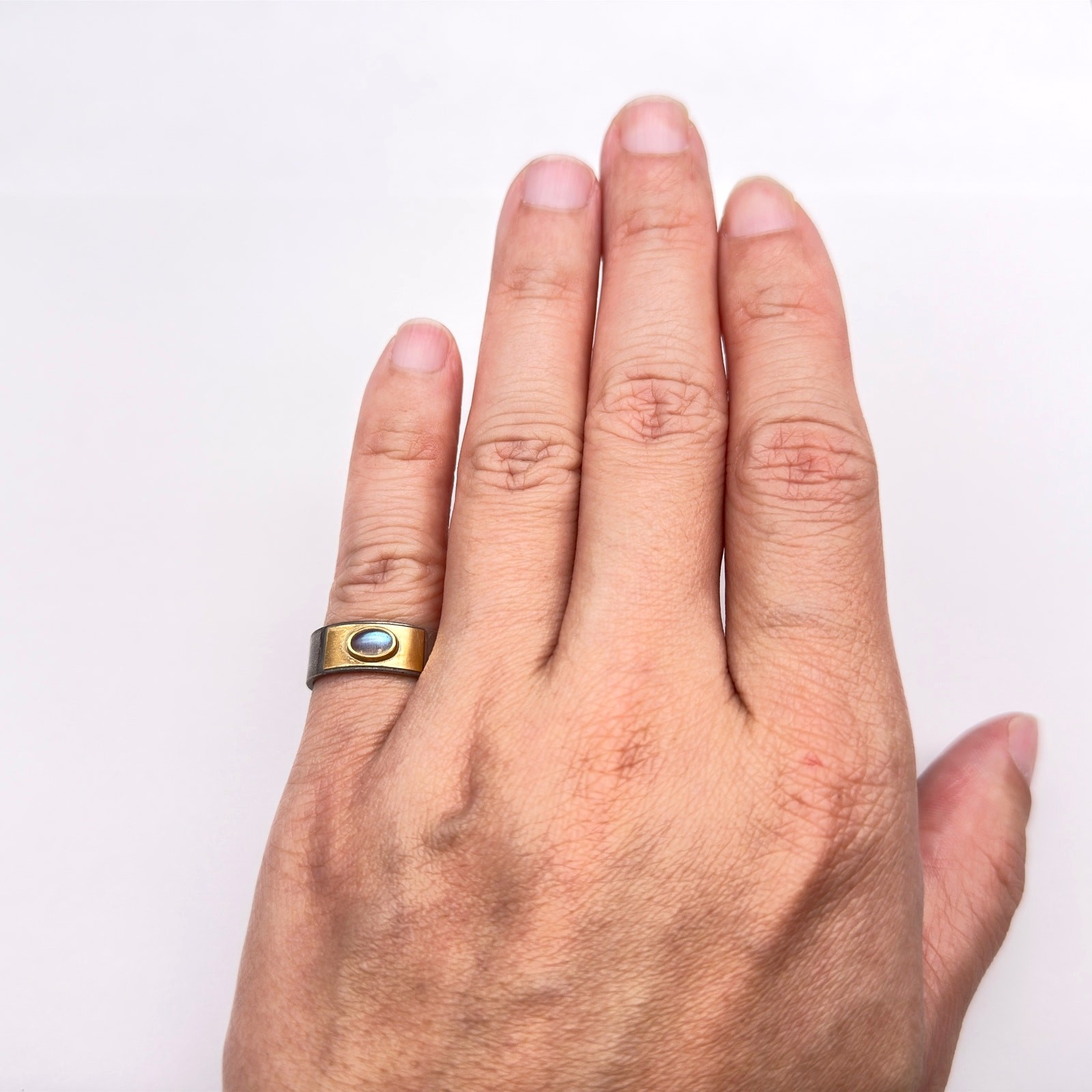 Vintage Modernist 18K Gold Sterling Silver Ring Size 7.25