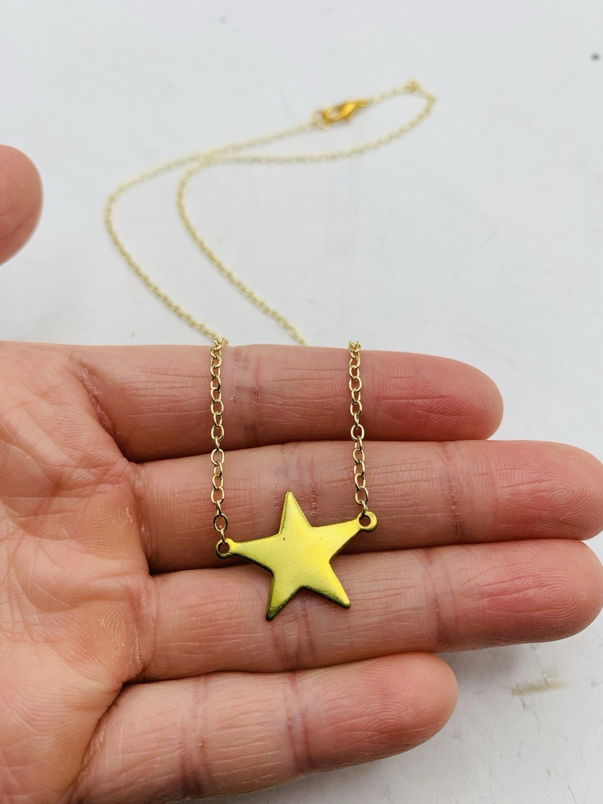 Vintage Gold Tone Celestial Star Charm Dainty Everyday Dainty 16” Necklace