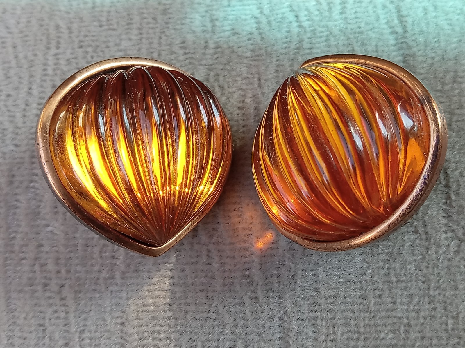 Vintage Ives Saint Laurent Coppertone & Amber tone Clip/Pierced Earrings