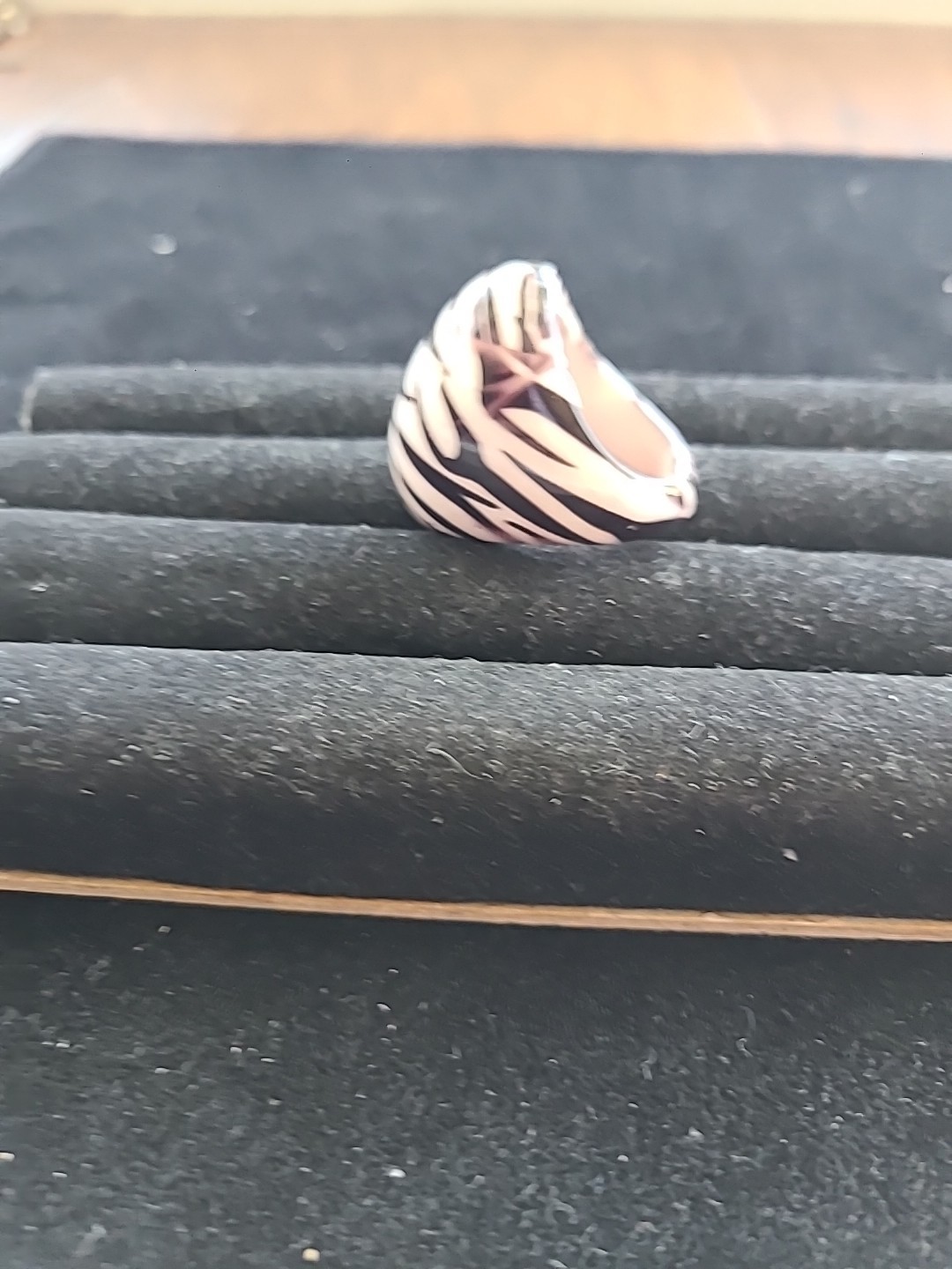 Zebra Print Acrylic Ring Chunky Dome Cocktail Statement Resin Plastic Size 7