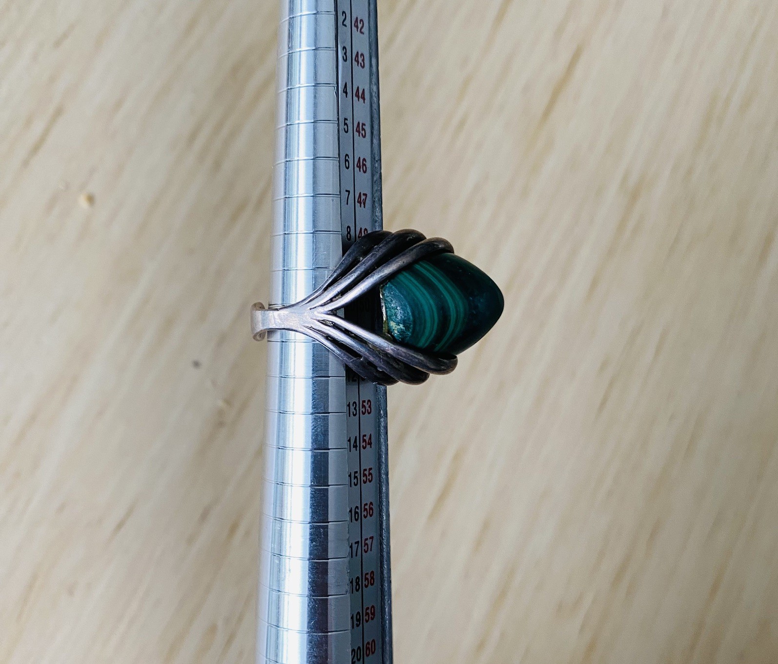 Malachite Sterling Silver MCM Scandinavian Denmark Norway Vintage Adjustable