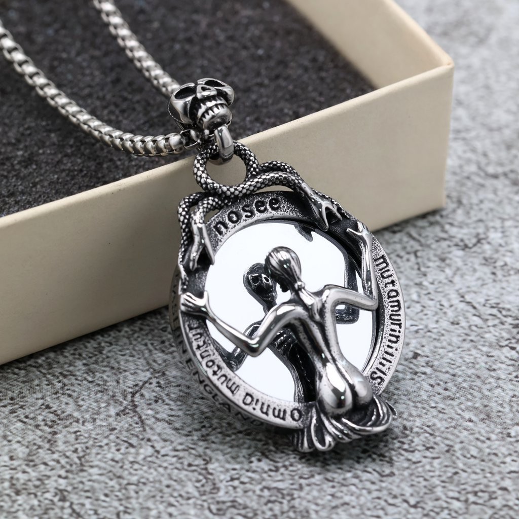 Retro Stainless Steel Men’s Pendant Gothic Magic Mirror Necklace