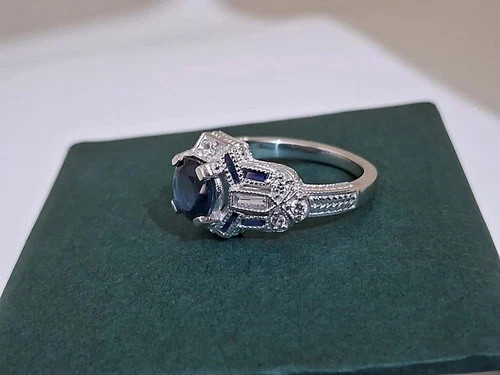 Art Deco Style Round Cut Lab Created Diamond 925 Silver Anniversary Gift Ring