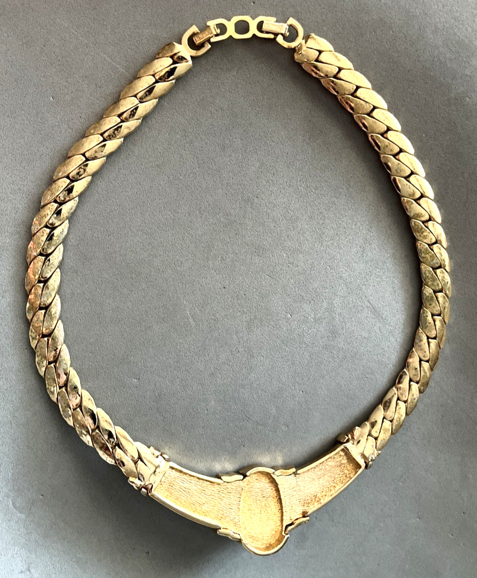 Vintage CHRISTIAN DIOR Rhinestone Oval Faux Pearl Collar Gold Tone Necklace