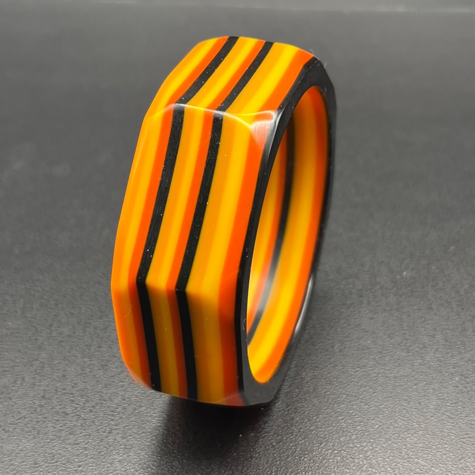 Vintage Laminated Lucite Octagonal Bangle Bracelet Orange Yellow Black Wide