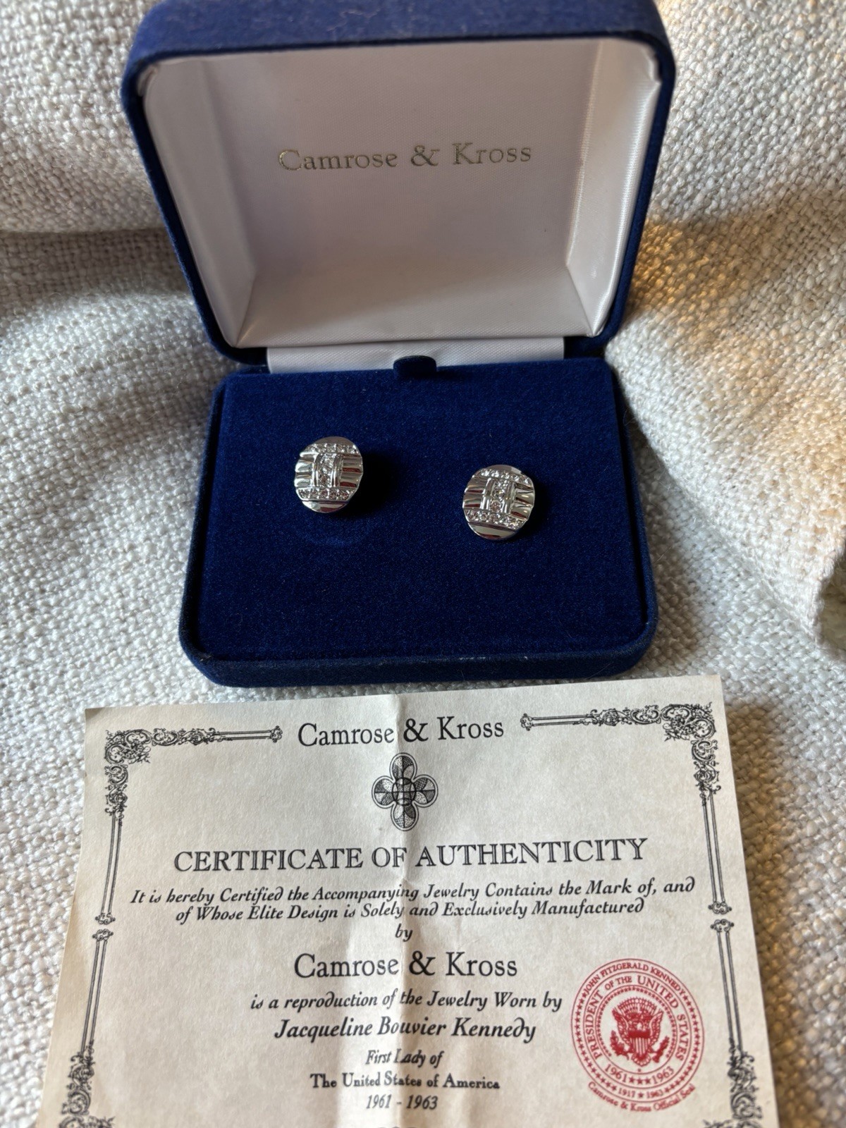Jacqueline Kennedy Camrose & Kross JBK Swarovski Crystal Art Deco Oval Earrings