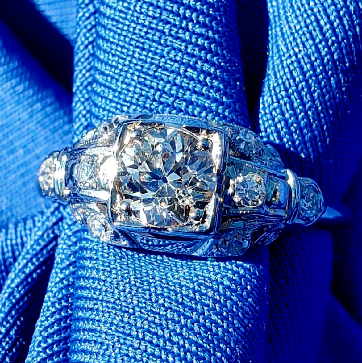 Original EARTH MINED DIAMOND ART Deco Engagement Ring SOLID 18K GOLD Solitaire 7