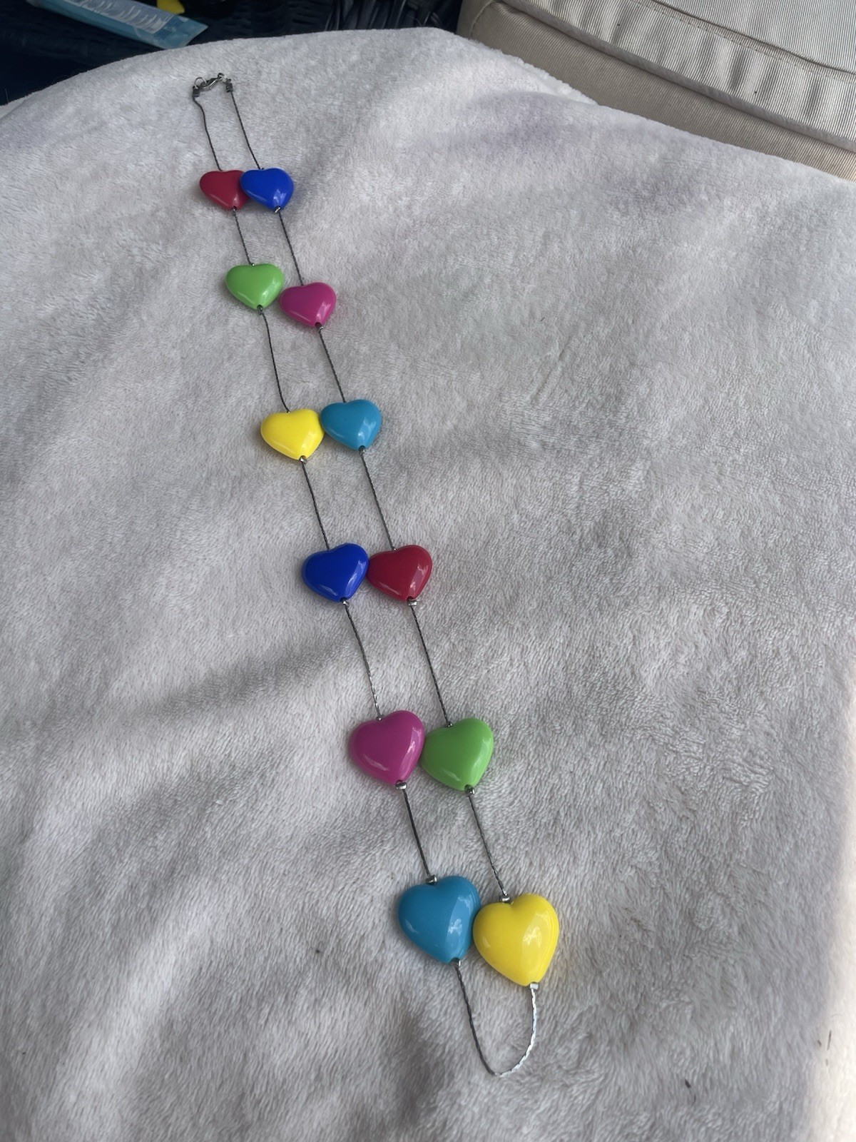Boho Multi-Color Charm Necklace Resin Hearts Silver Tone 17 Inch