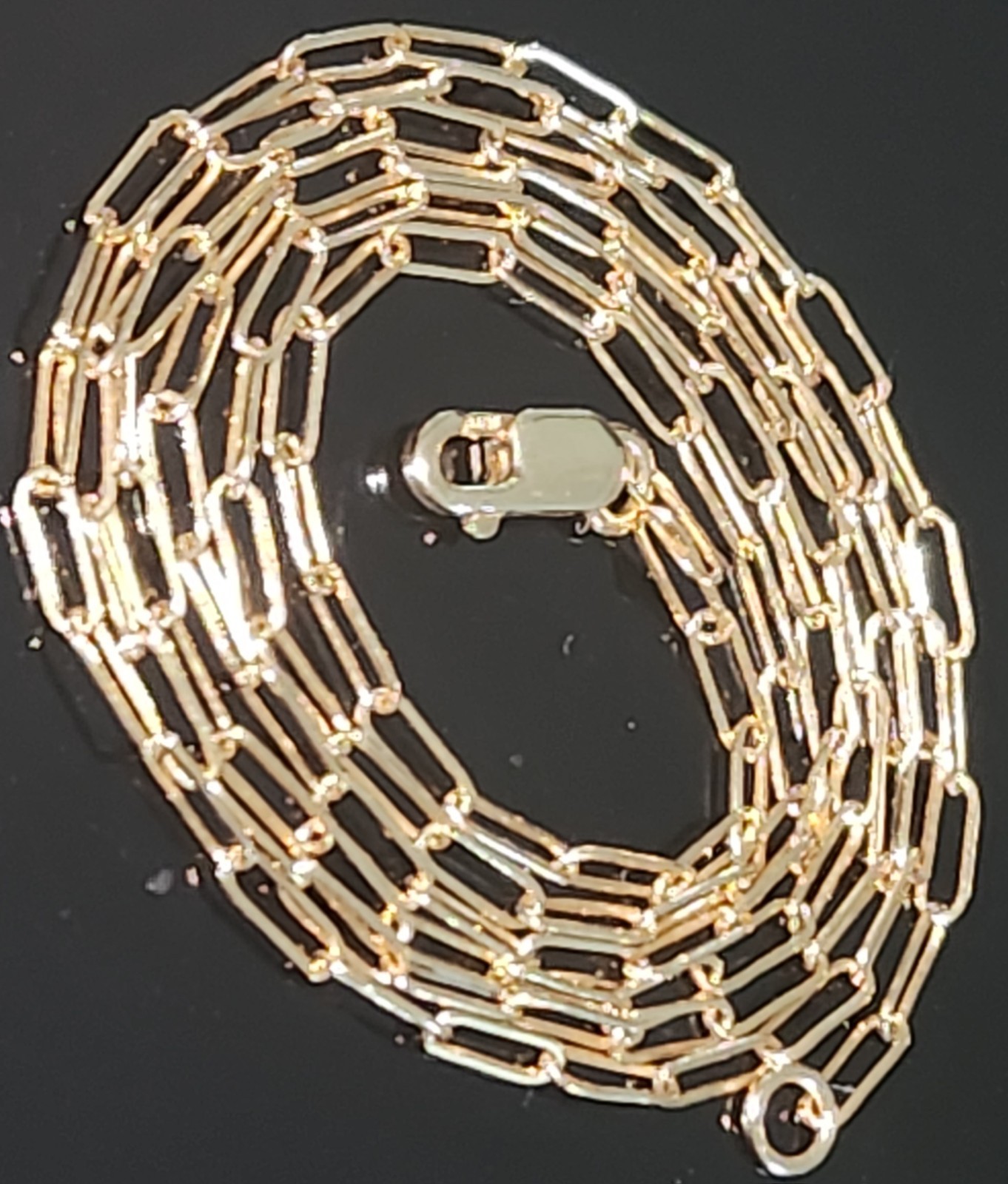 VTG 14K GOLD FILLED PAPERCLIP CHAIN ELONGATED LINKS LOBSTER CLOSURE NECKLACE 22″