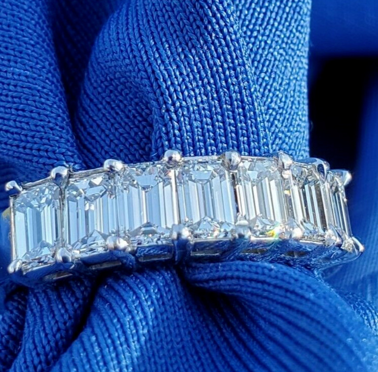 Original EARTH MINED DIAMOND Emerald cut Deco Wedding Band SOLID PLATINUM Ring 6