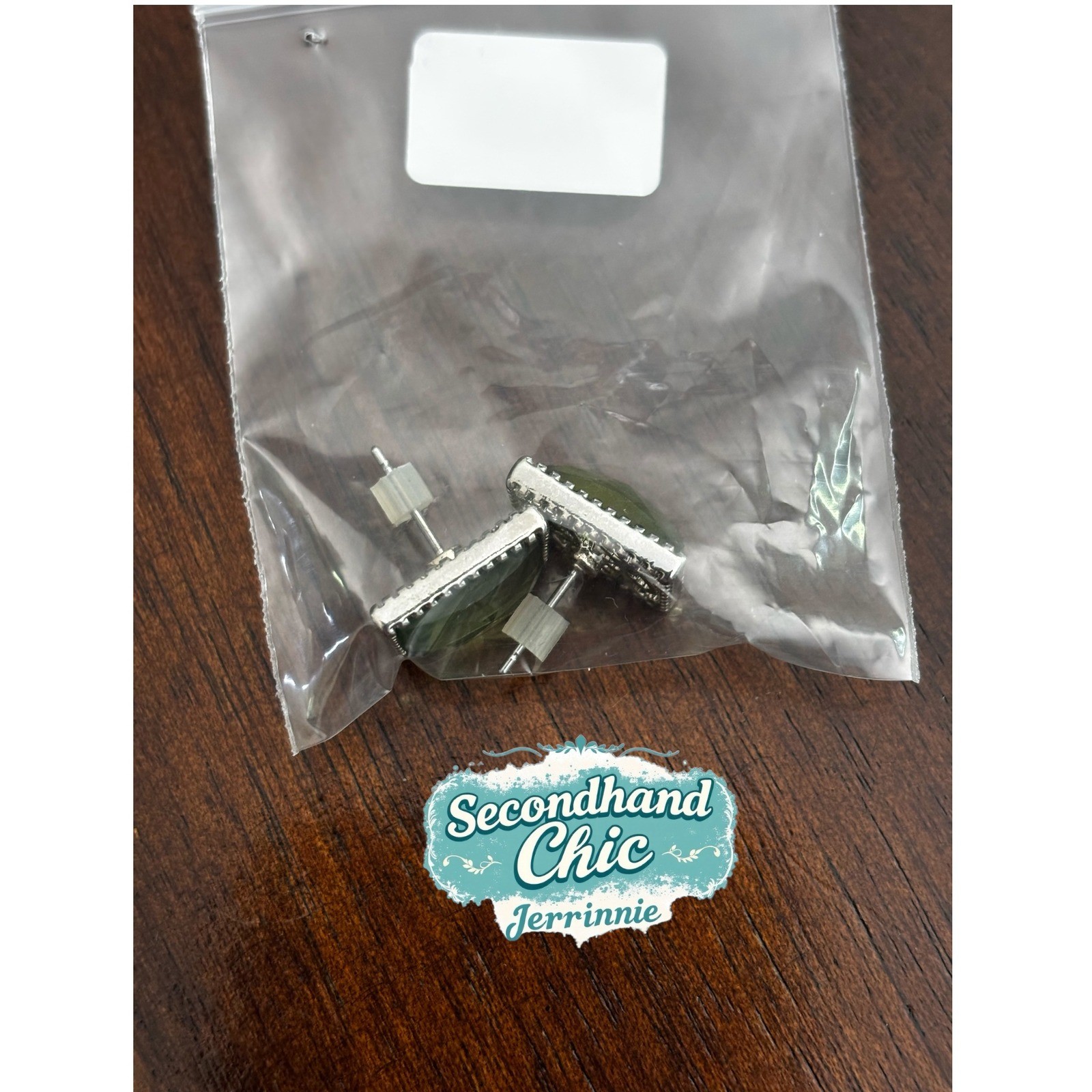 Vintage Premier Designs “Frolic” Rectangular Stud Earrings – Olive Green Crystal