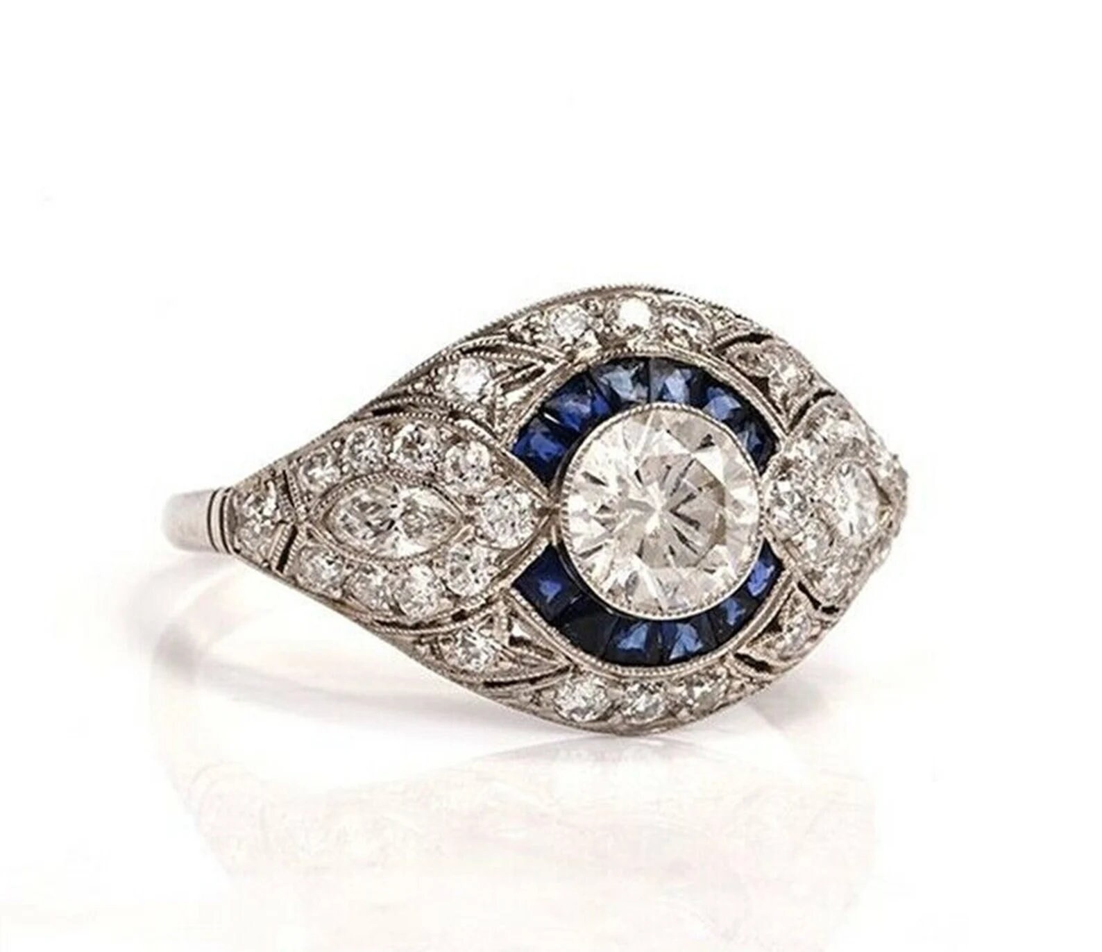 1/2 CT White Round Cut Simulated Diamond Art Deco Antique Style 925 Silver Ring