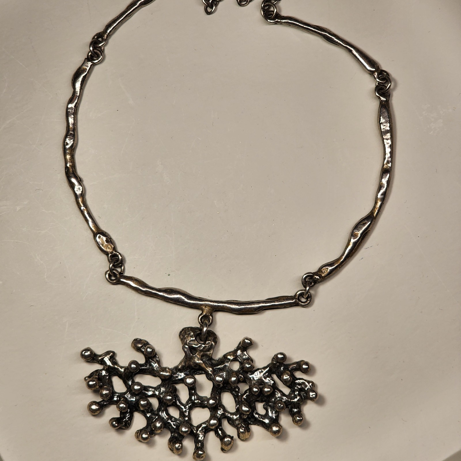 Mid-Century Modern Rare Brutalist Necklace GSM Abstract Pendant/ Chain 13″