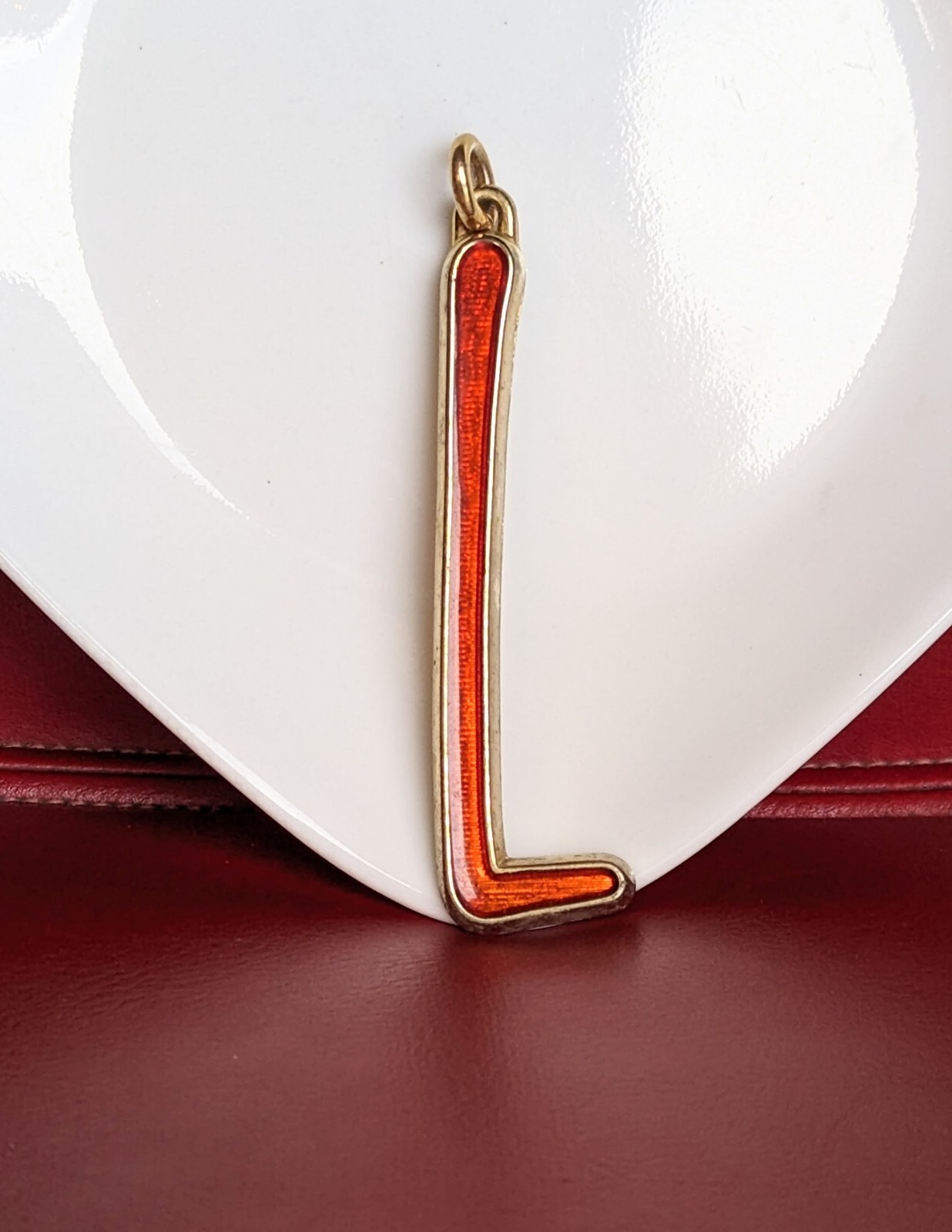 Hallmark 4″ Charm Letter L Initial Pendant Ornament Gold Tone RED Enamel
