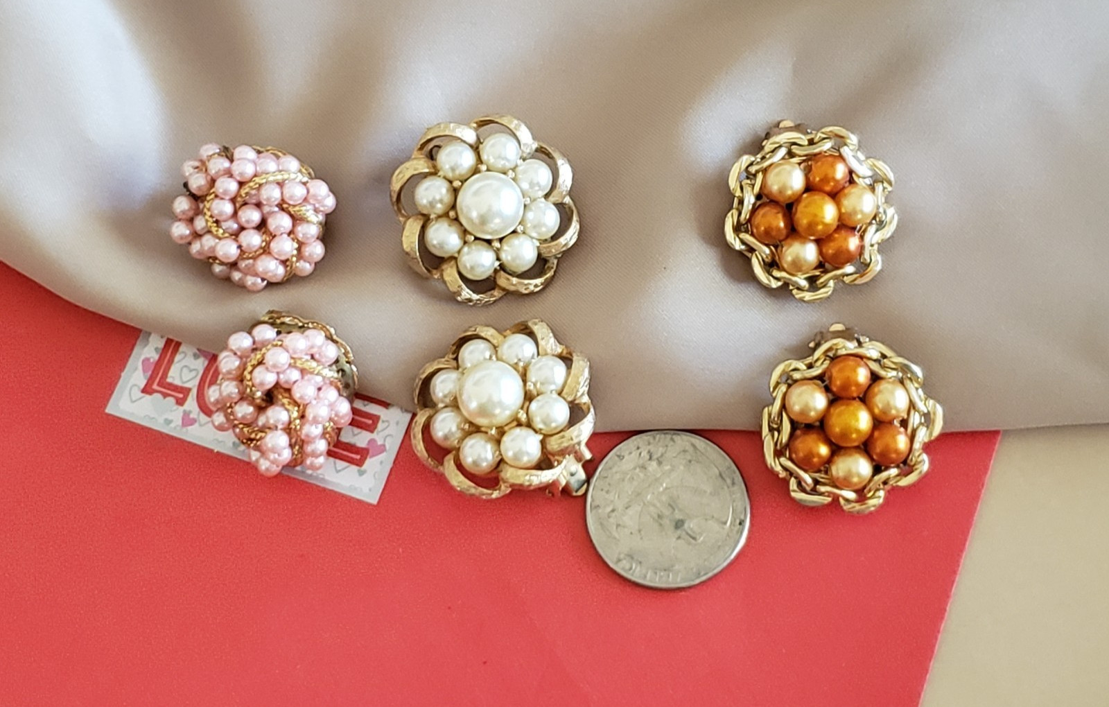 VINTAGE CLIP ON PEARL EARRINGS JAPAN HONG KONG ESTATE 1950 LOT OF 3 PAIR