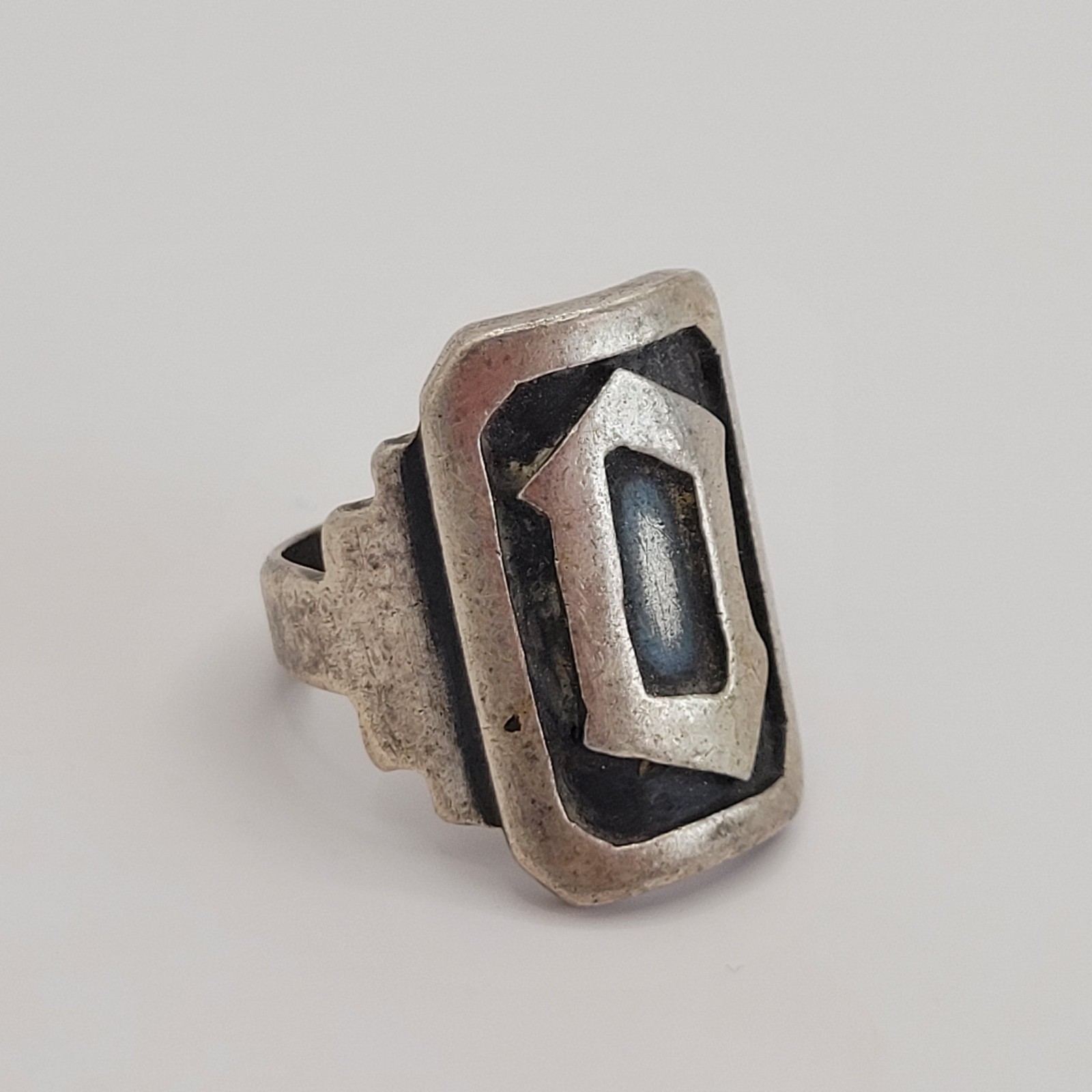 Vintage Large Monogram Letter O D 925 Sterling Silver Signet Ring Size 7.75