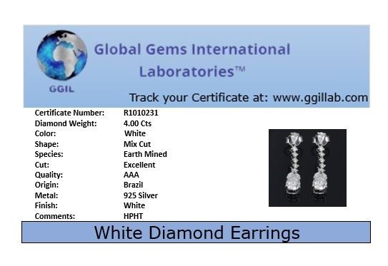 Stylish Rare 4.00 Ct Certified Diamond Dangler Earrings, Free Diamond Studs