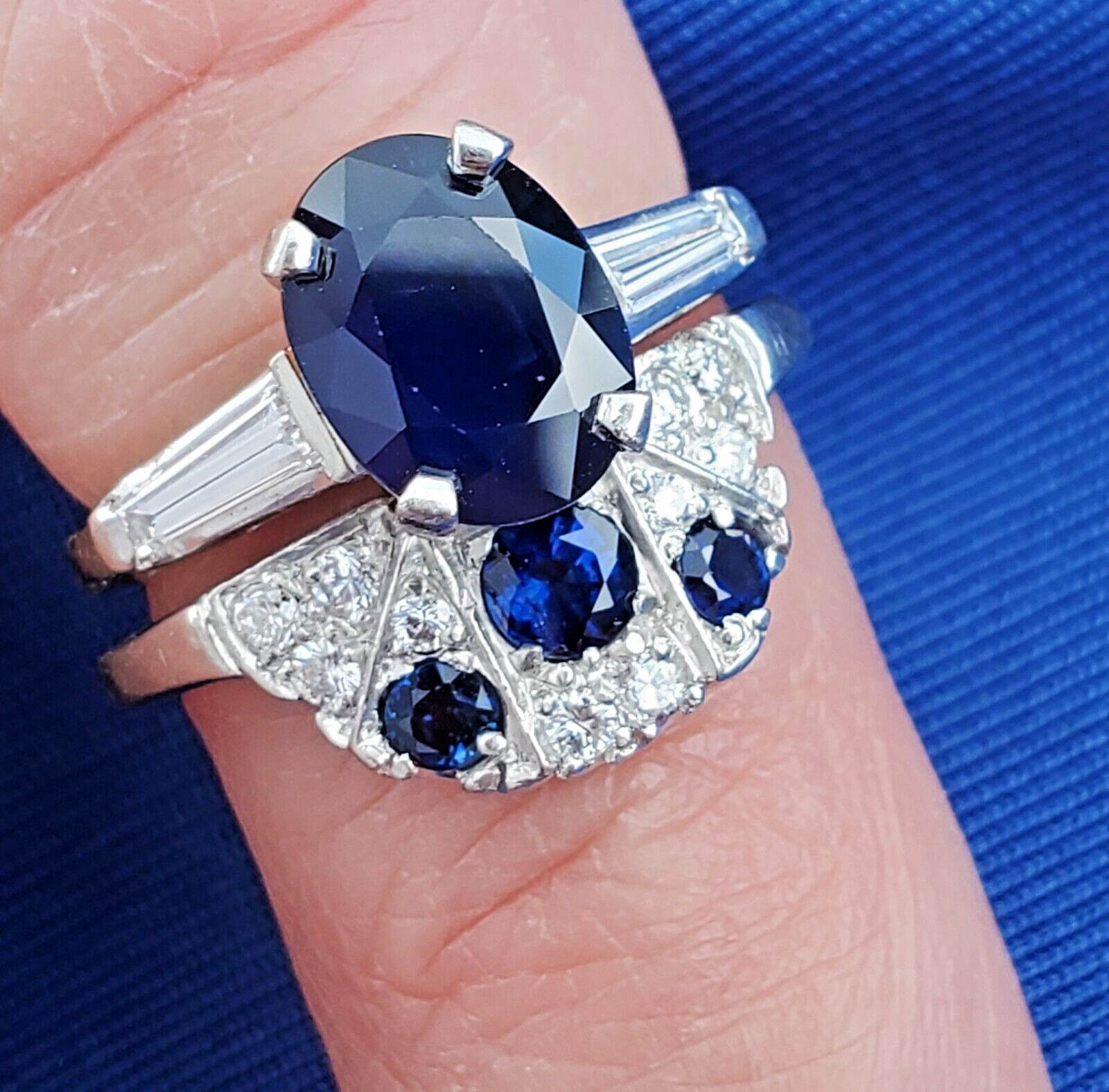 EARTH MINED SAPPHIRE DIAMON Deco Wedding Band Unique Vintage SOLID PLATINUM Ring