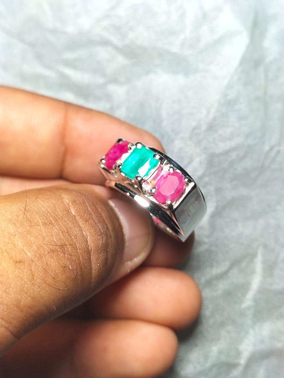 Natural Emerald Stone With Red Ruby Original Ruby Stones Ring Silver Band 925