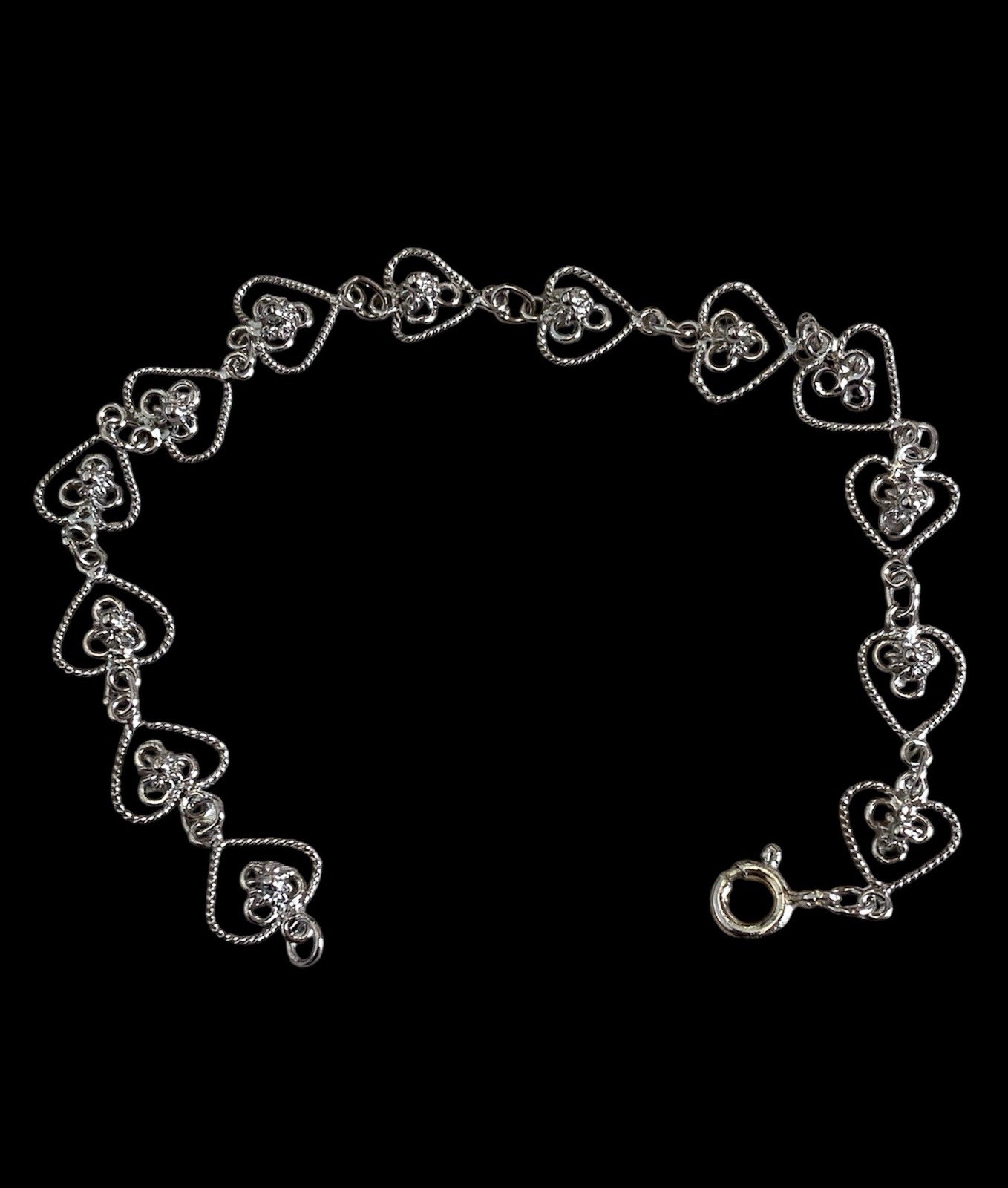 Danecraft Vintage 925 Sterling Silver Hearts Link Bracelet 7in