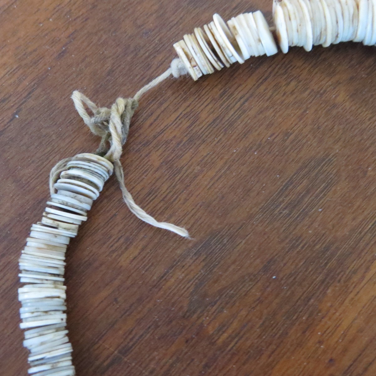 Vtg African Ostrich Eggshell Heishi Bead Choker Necklace / String Tie