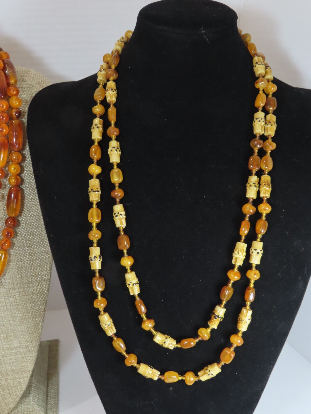 Vintage Necklace Lot Beaded Lucite + Tribal 23-26″ Yellow Butterscotch D1887